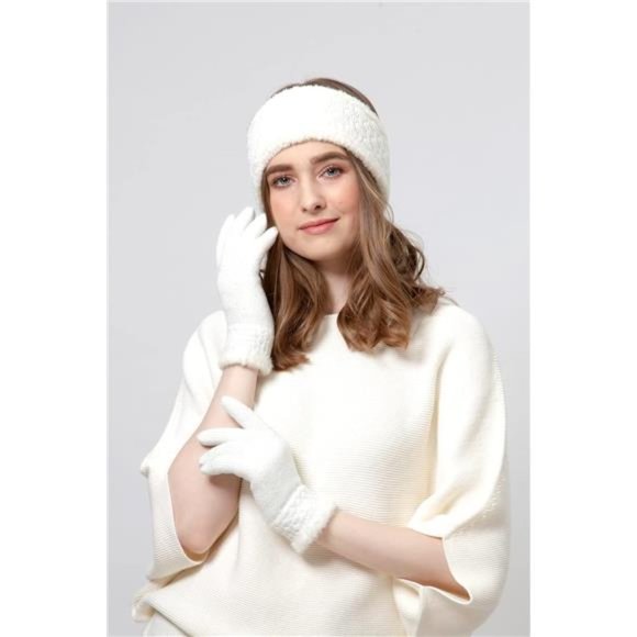Womens Winter Cable Plush Warm Fleece Lined Knit Gloves & Headband 2 Pieces Set main image 7